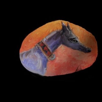 Greyhound - oil painted on stone-for cushionsbags etc