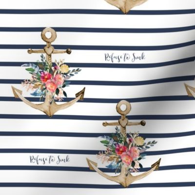 7" Refuse to Sink Floral Anchor Stripes