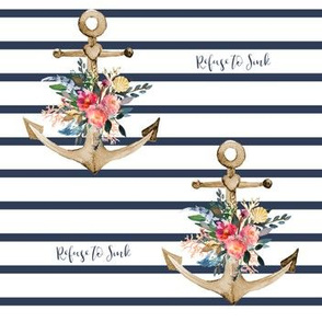 7" Refuse to Sink Floral Anchor Stripes