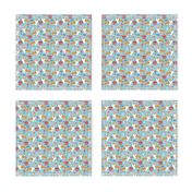 corgi carnival (small scale) cute corgis dog breed fabric light blue