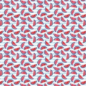 (MICRO SCALE) watercolor watermelon on blue stripes - red white and blue - July 4th fabric C18BS