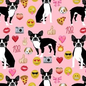 boston terrier emoji cute funny dog breed fabric pink