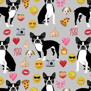 boston terrier emoji cute funny dog breed fabric grey