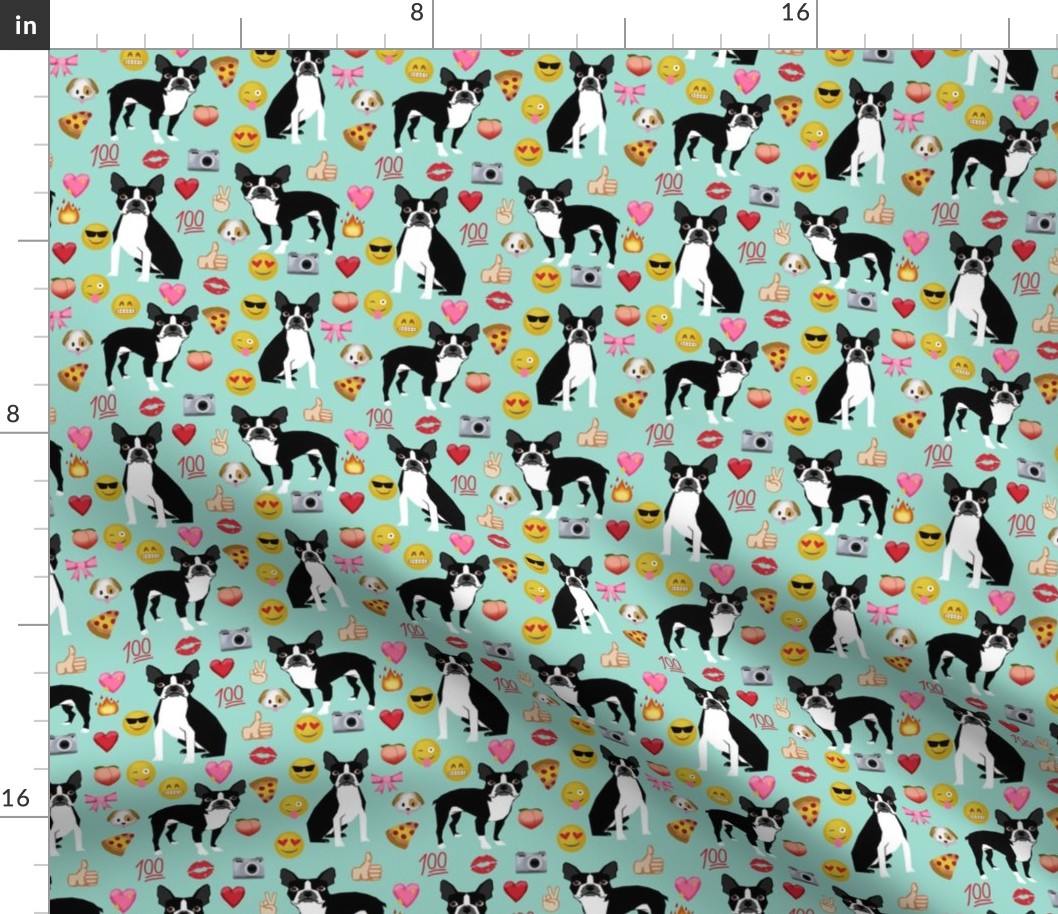 boston terrier emoji cute funny dog breed fabric mint
