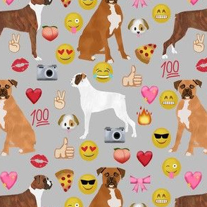 boxer emoji cute funny dog breed fabric  grey