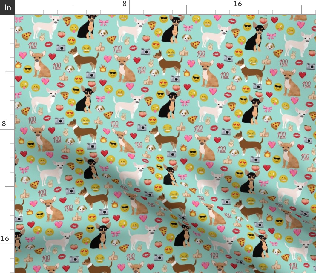chihuahua emoji cute funny dog breed fabric mint