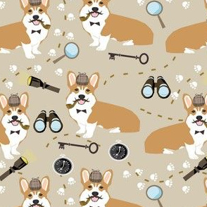 corgi detective sherlock holmes dog fabric tan