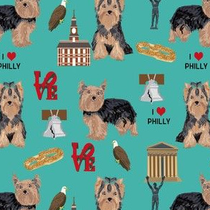 yorkie philly dog breed fabric philadelphia yorkshire terrier teal