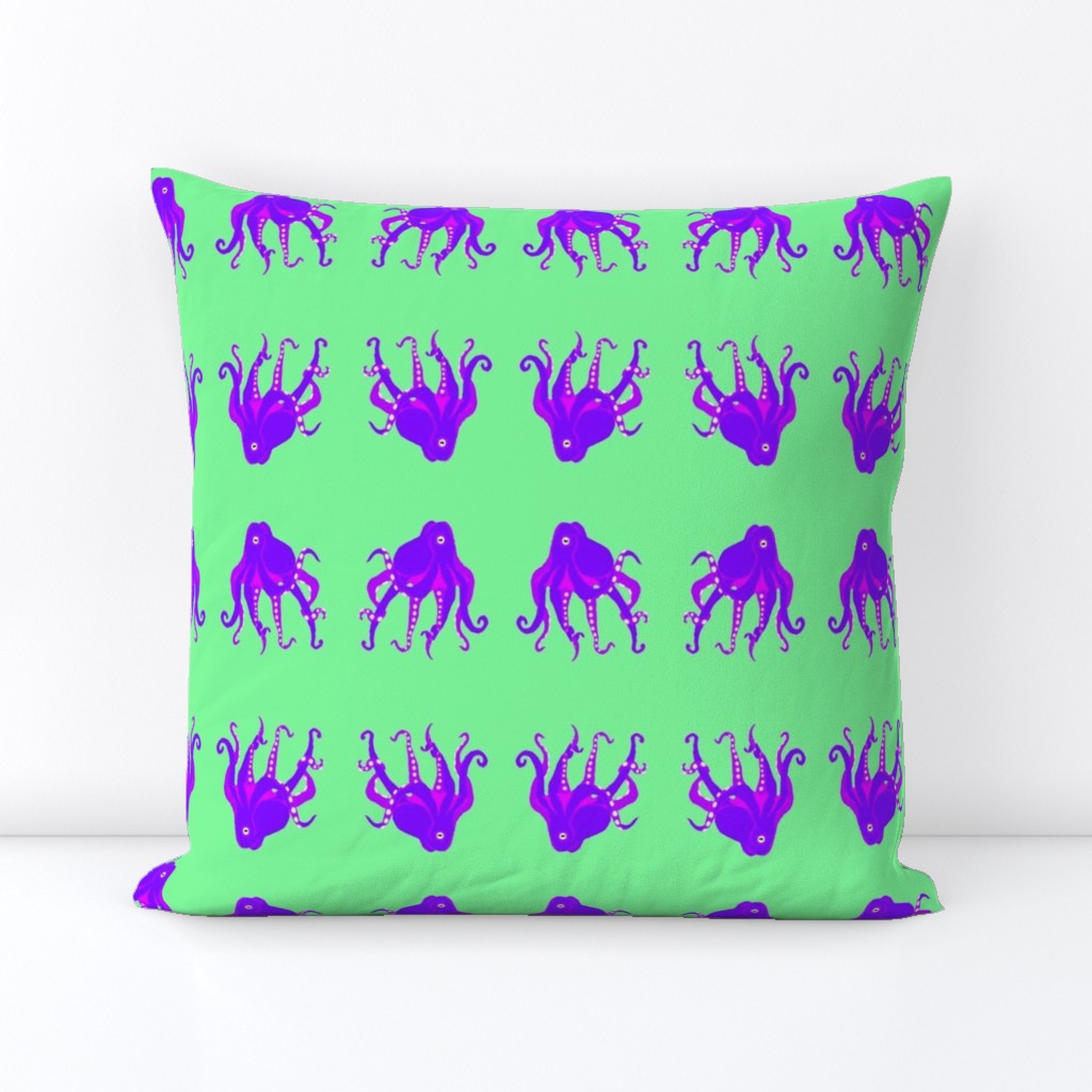 Large - Digitally Hand Drawn Purple Octopus on Pastel Green