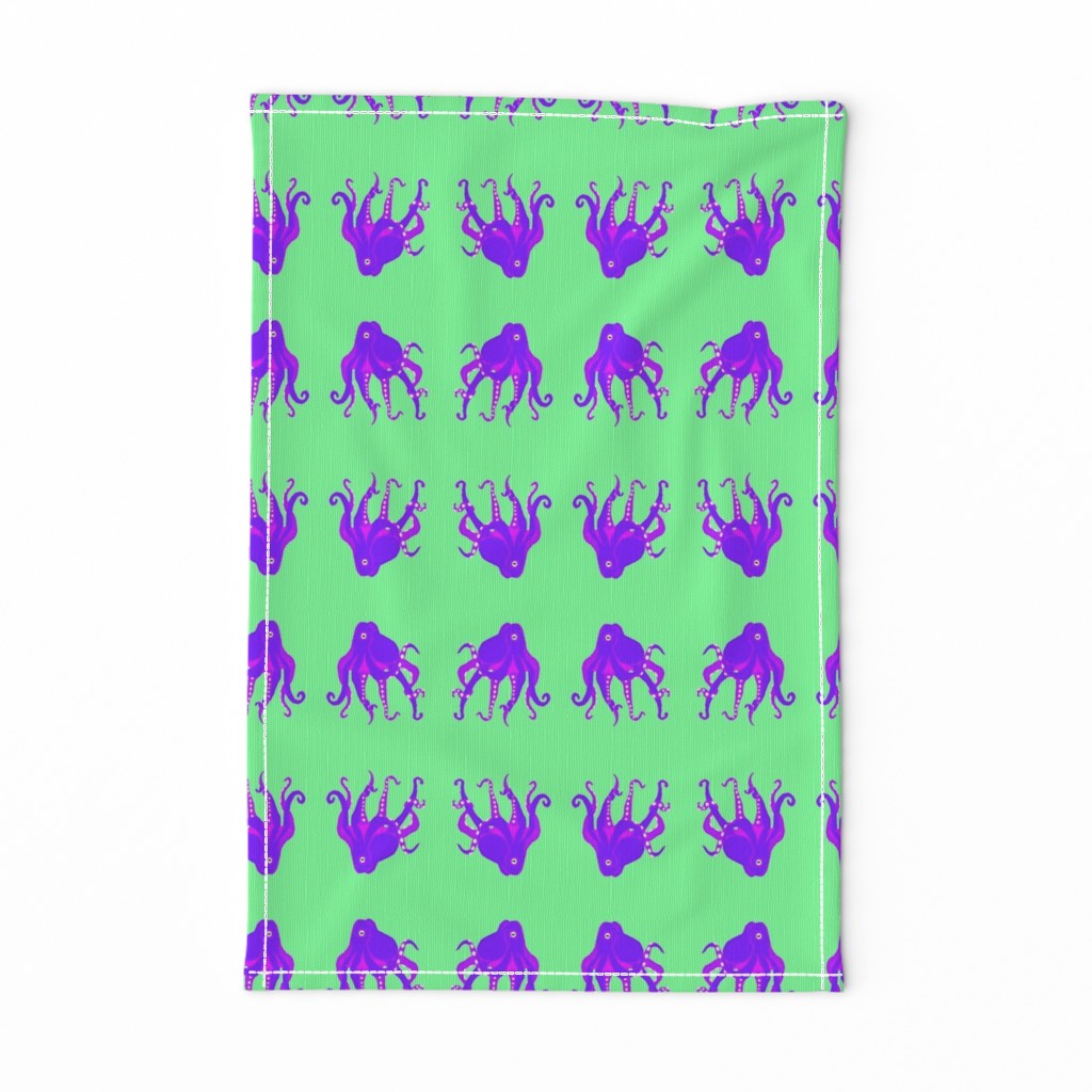 Large - Digitally Hand Drawn Purple Octopus on Pastel Green