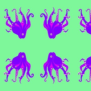 Large - Digitally Hand Drawn Purple Octopus on Pastel Green