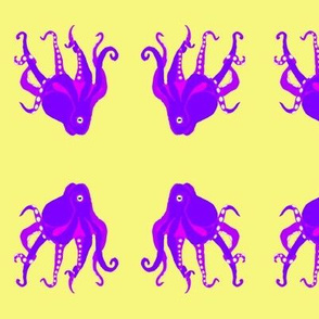 Large - Digitally Hand Drawn Purple Octopus Swim Meet  on Pastel Yellow