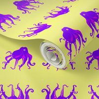 Small - Digitally Hand Drawn Purple Octopus Swim Meet on pastel yellow