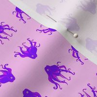 Small - Digitally Hand Drawn Purple Octopus on Pastel Pink