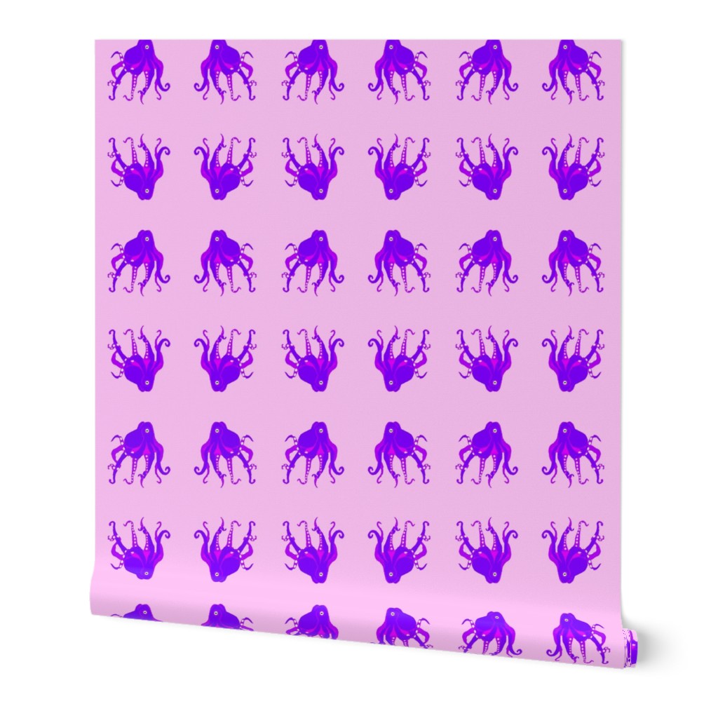 Large - Digitally Hand Drawn Purple Octopus on Pastel Pink