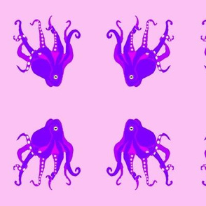 Large - Digitally Hand Drawn Purple Octopus on Pastel Pink