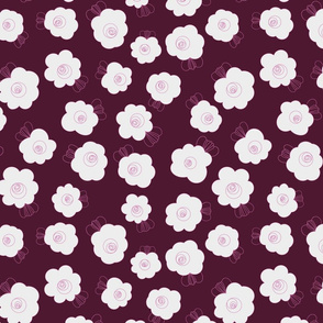 Fluffy Flowers-White on Purple