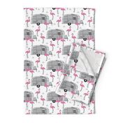 vintage silver trailers-and-flamingos-on-white