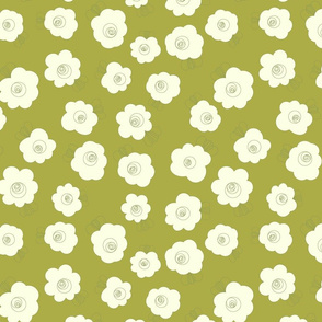 Fluffy Flowers-Cream on Green