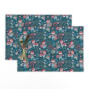 Small scale // The foxy gardener // dark teal background red foxes