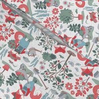 Small scale // The foxy gardener // white background red foxes