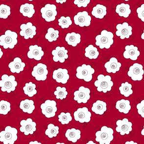 Fluffy Flowers – White on Red