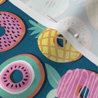 Small scale // Undercover donuts // turquoise background pastel colors fruit donuts