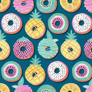 Small scale // Undercover donuts // turquoise background pastel colors fruit donuts