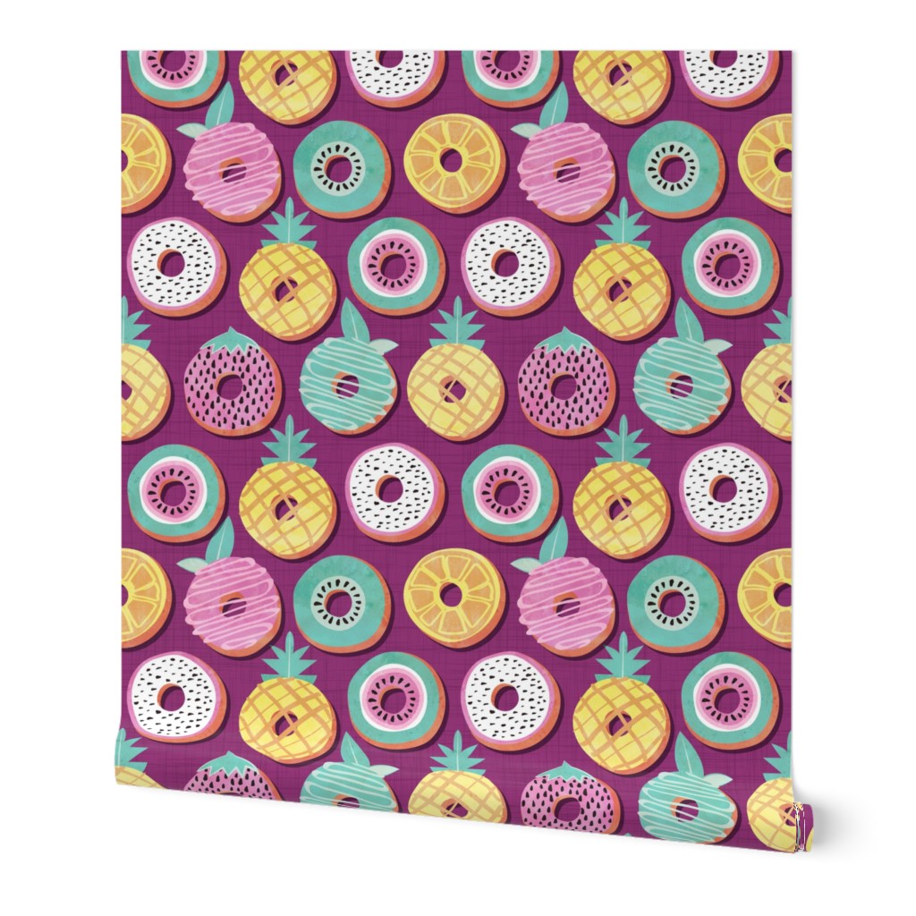 Small scale // Undercover donuts // pink purple background pastel colors fruit donuts