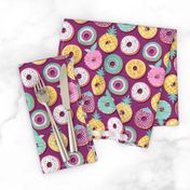 Small scale // Undercover donuts // pink purple background pastel colors fruit donuts