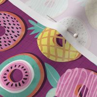 Small scale // Undercover donuts // pink purple background pastel colors fruit donuts