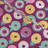 Small scale // Undercover donuts // pink purple background pastel colors fruit donuts