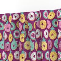 Small scale // Undercover donuts // pink purple background pastel colors fruit donuts