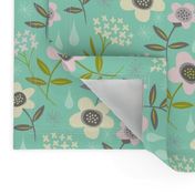 rain garden mint, pink, white / a large scale print