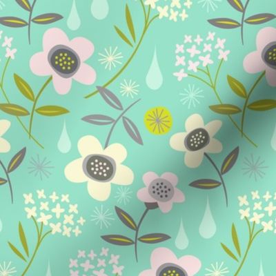 rain garden mint, pink, white / a large scale print