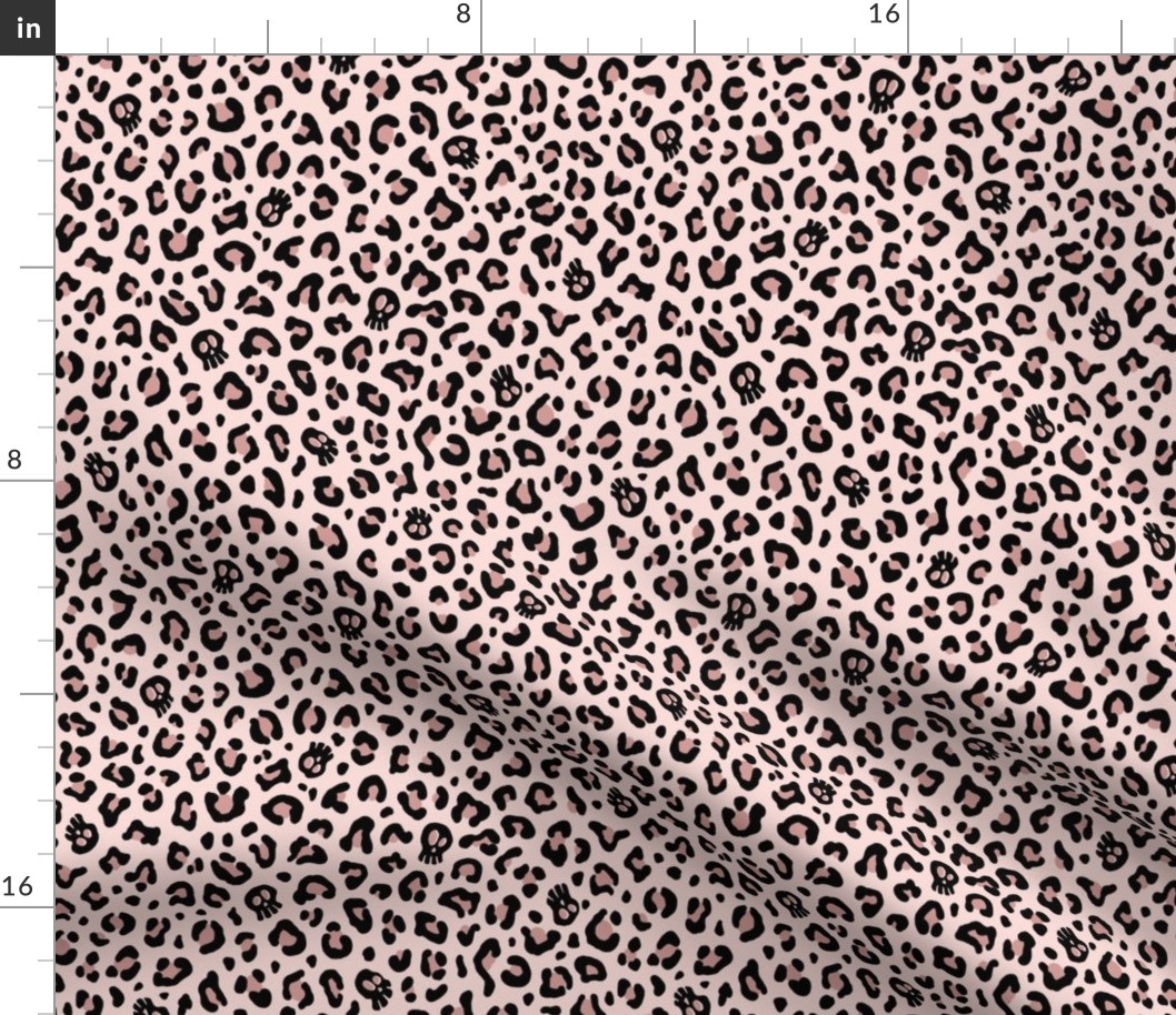 ★ SKULLS x LEOPARD ★ Blush Pink - Small Scale / Collection : Leopard Spots variations – Punk Rock Animal Prints 3