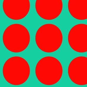 Red  Dots on Greenish Blue Large - Spring Dots