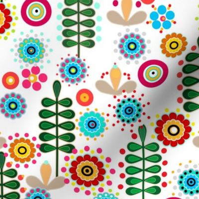 Vibrant floral pattern in rustic retro style