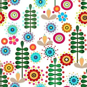 Vibrant floral pattern in rustic retro style