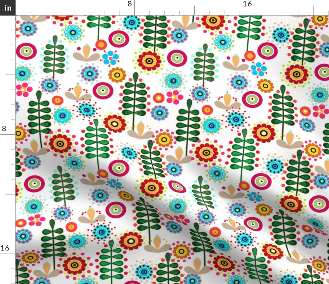 Vibrant floral pattern in rustic retro style