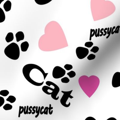 cat footprints black pink background 