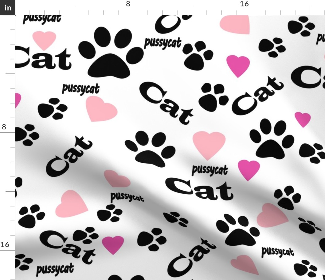 cat footprints black pink background 