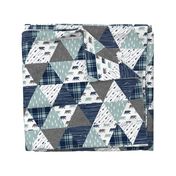 Woodland bear wholecloth || bear (grey) navy woodgrain C18BS