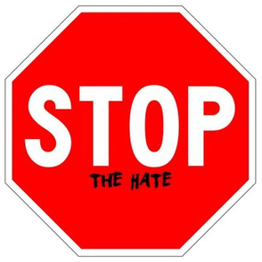 14 red white road signs traffic signs Graffiti vandalism vandalize pop art stop the hate wars fighting fights strong message peace pop culture end stop discrimination prejudice marker pen effect 