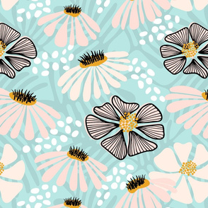 Bold  & bright flowers w/black and white/jumbo