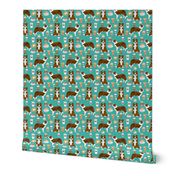 Border Collie  coffee (smaller scale) cafe dog fabric pet dog breeds collies turquoise