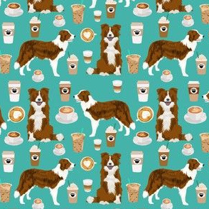 Border Collie  coffee (smaller scale) cafe dog fabric pet dog breeds collies turquoise