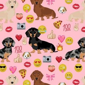 dachshund emoji funny emojis doxie dog breed fabric pink