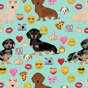 dachshund emoji funny emojis doxie dog breed fabric mint