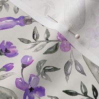Spring Gardening - ultra violet blossoms on white -small